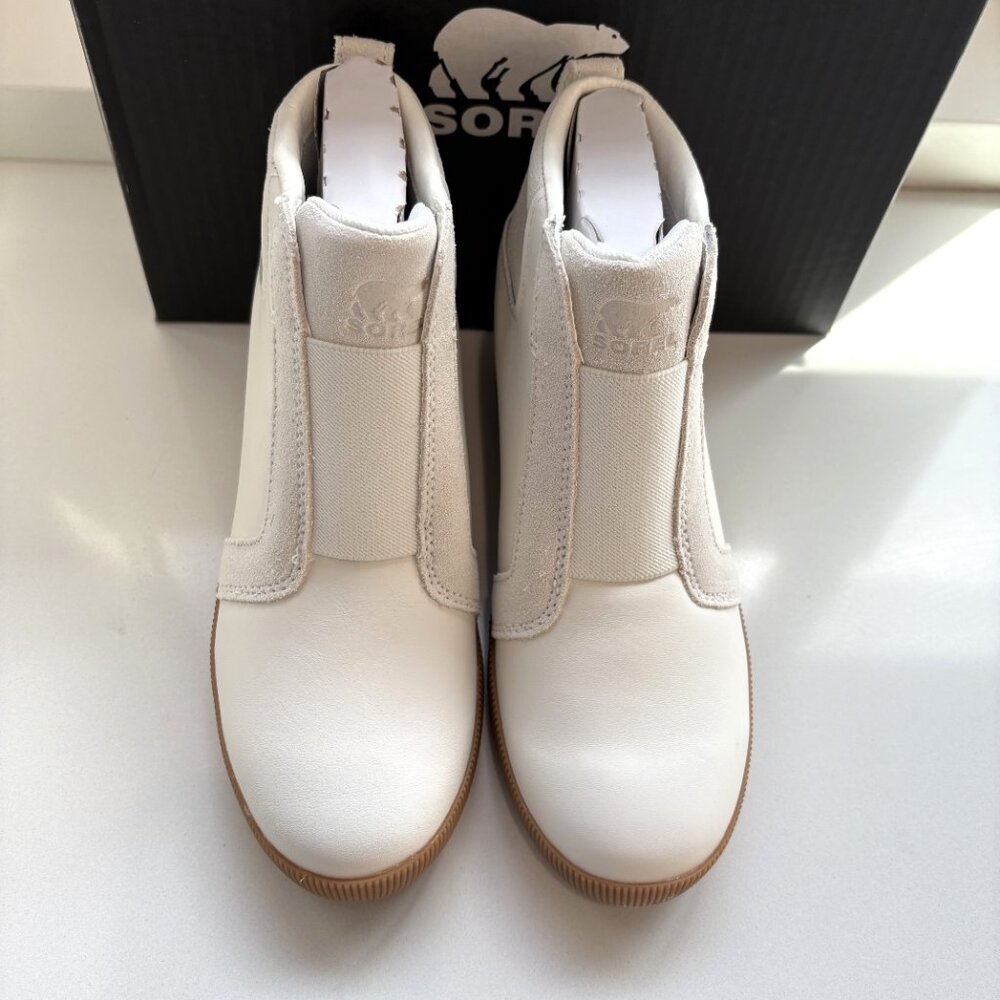 Sorel Out N About Pull On Wedge Booties Leather Chelsea Boots Sea Salt Size 9 - Picture 4 of 7